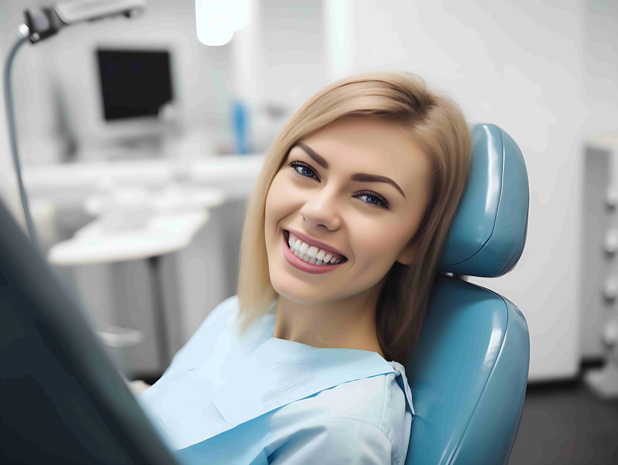 Blond young girl using dental insurance