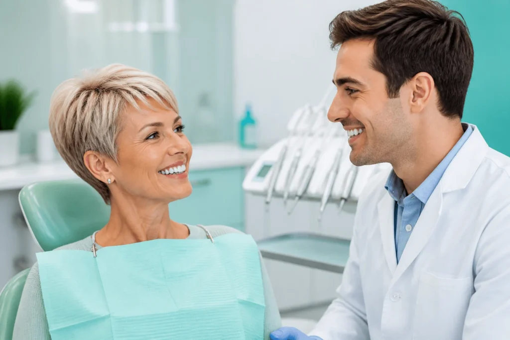 Senior lady using dental insurance plans therapy