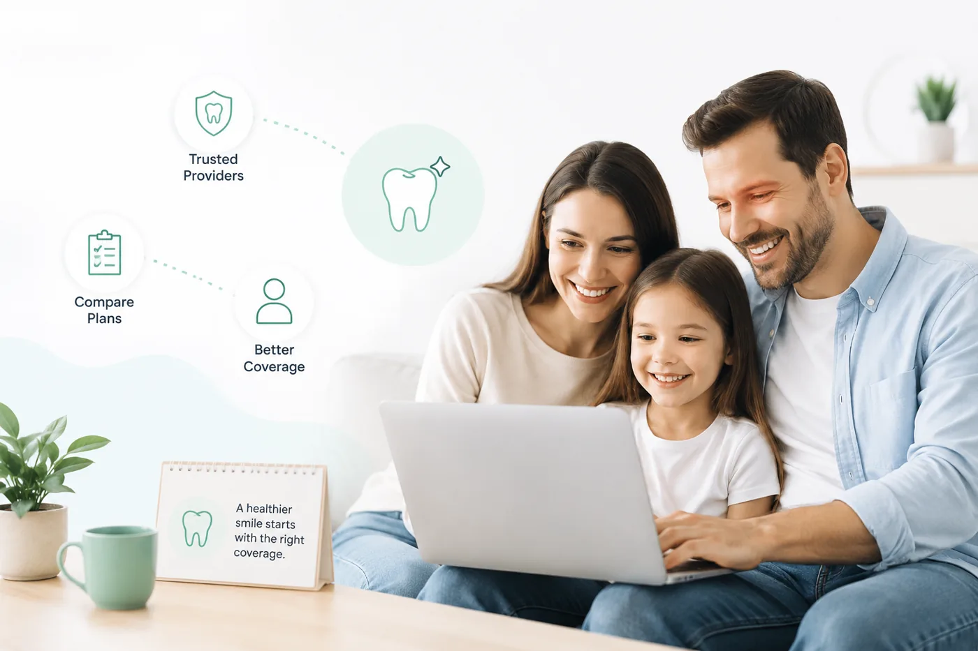 Happy family finding affordable dental insurance plan