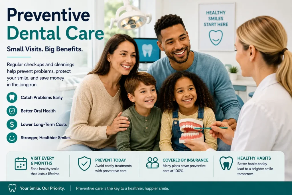 Healthy Smiles Start Here- family having preventive care appointment