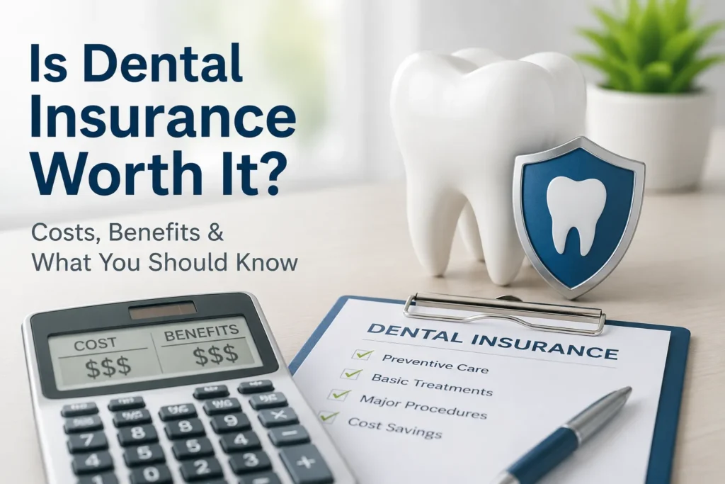 Illustration explaining the costs and benefits of dental insurance to help decide whether dental coverage is worth it.