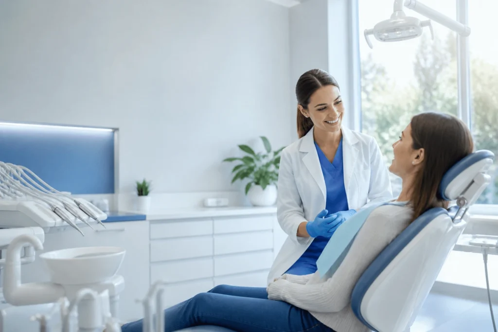 Dentist helping a patient choose the right dental coverage before comparing trusted dental insurance plans.