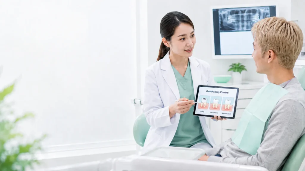 Patient discussing a dental treatment plan with a dentist.